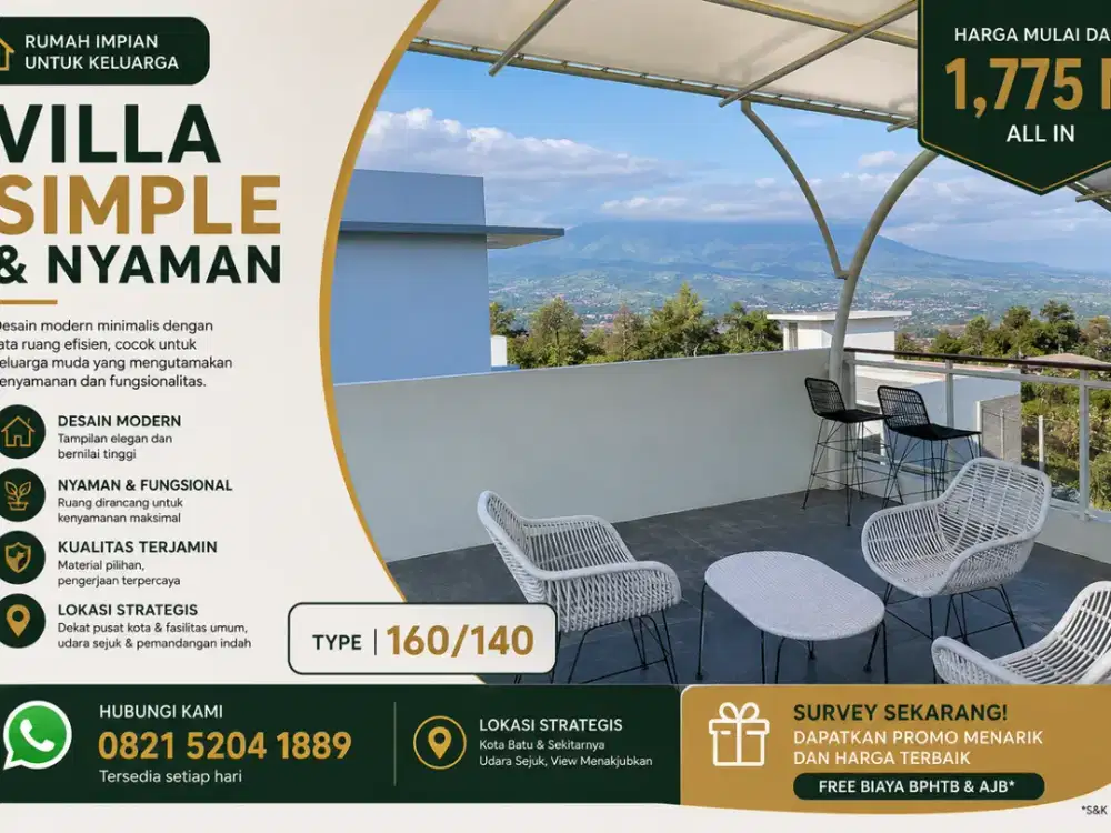 Villa Cantik View City Light & Gunung Batu – Promo gratis furniture dan biaya legalitas