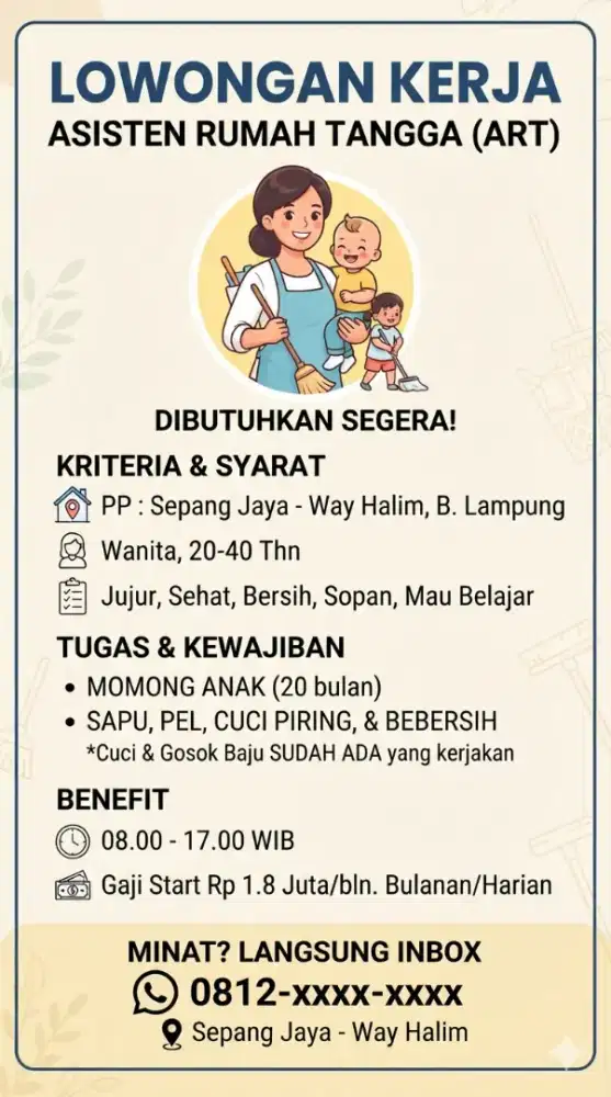 Cari ART PP di Way Halim