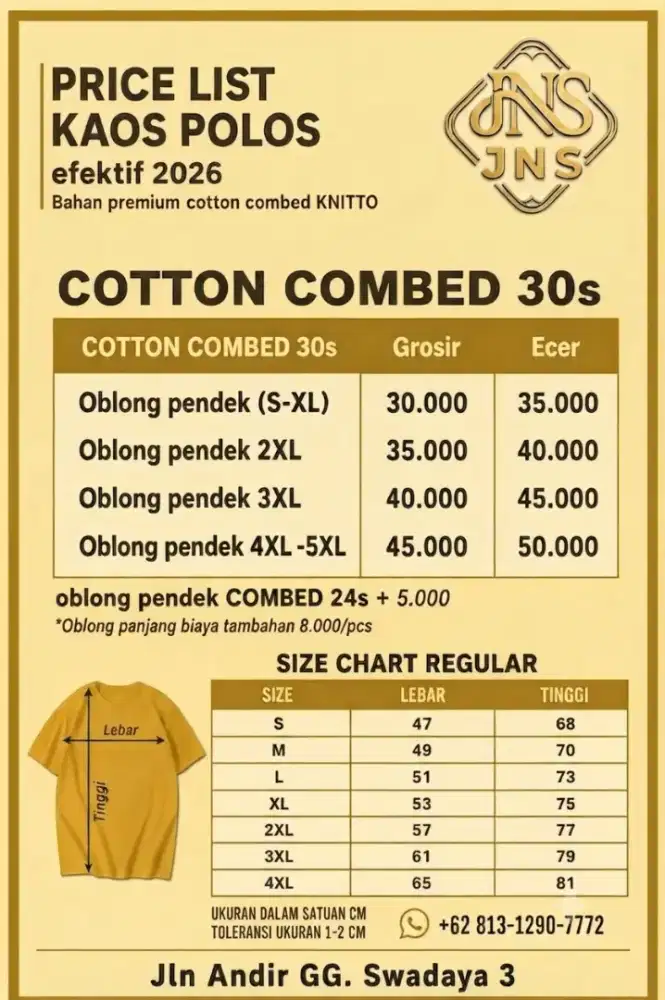 Grosir kaos polos catton combed30s