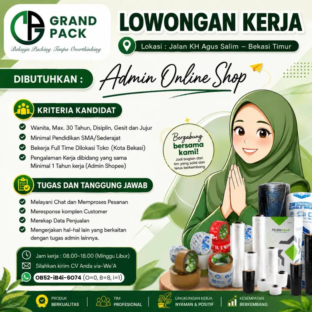 Dibutuhkan segera Admin Online Shop