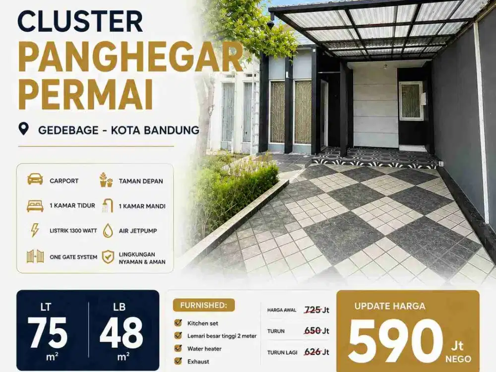 Turun harga rumah minimslis 500 Jutaan di Cluster Panghegar, Bandung
