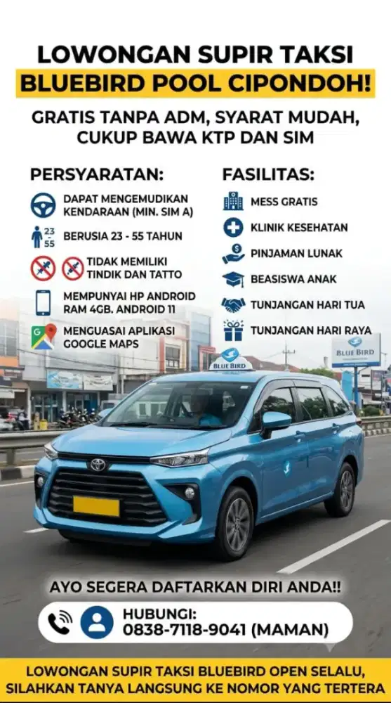 Loker supir blue bird pool ci pondoh tangerang