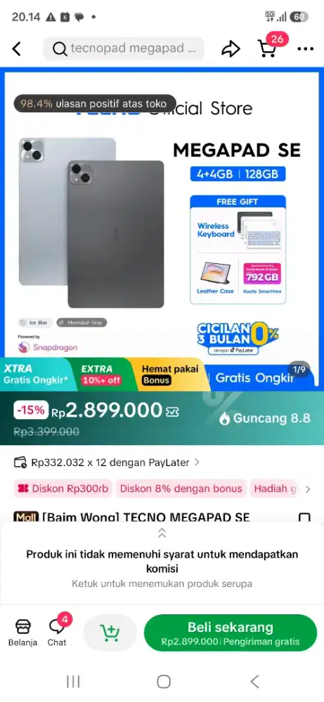 Tablet tecno mega pas 128