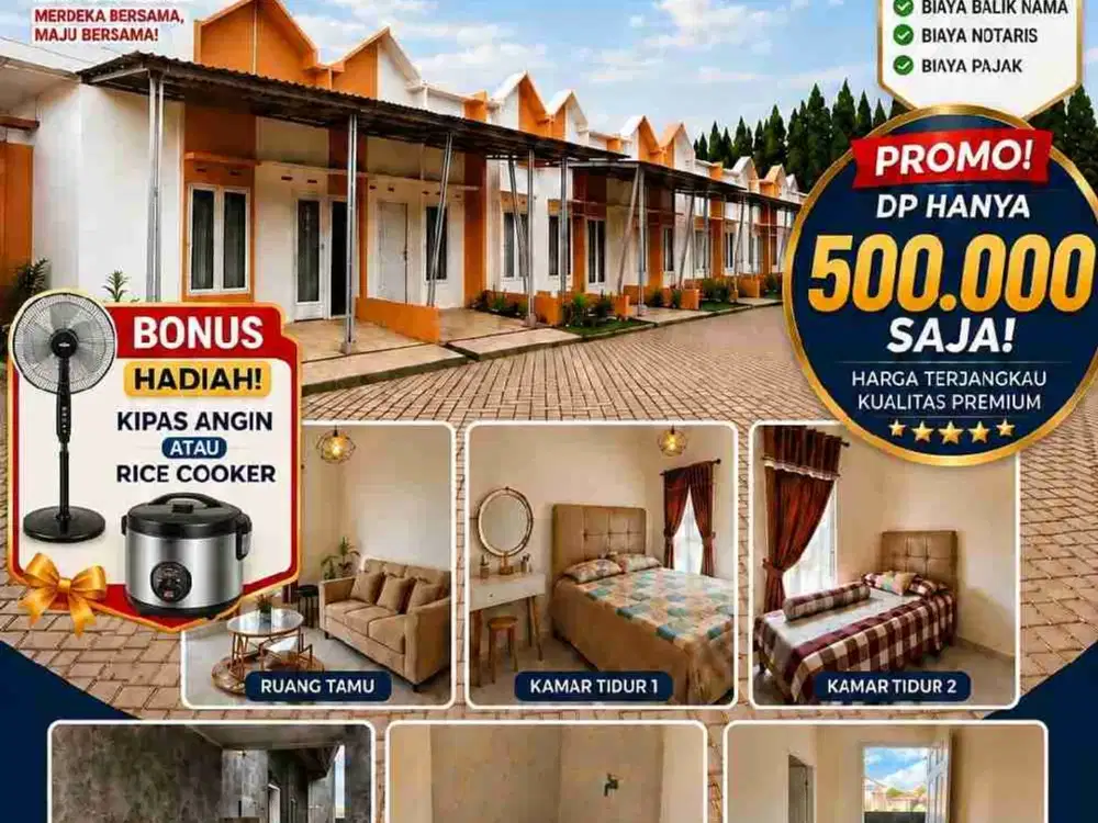 Rumah Subsidi Garuda Land
Nirannuang 
6X12, 2 Kamar 1 WC
R. Tamu, Dinding Batu Merah
DP. 500 RB 
Stock Ready

Free ;
Biaya Jual Beli
Balik Nama
Notaris
Pajak
Bonus Kipas Angin atau Rice Cooker 
Rp. 173 JT