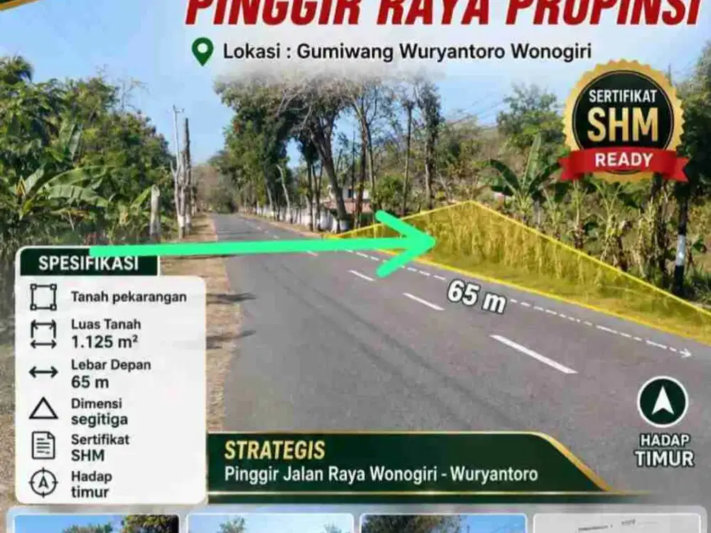 Dijual cepat tanah 1.125m² Muka 65m akses Jalan rayan wonogiri - pracimantoro
Desa Gumewang Lor Wuryantoro Wonogiri :