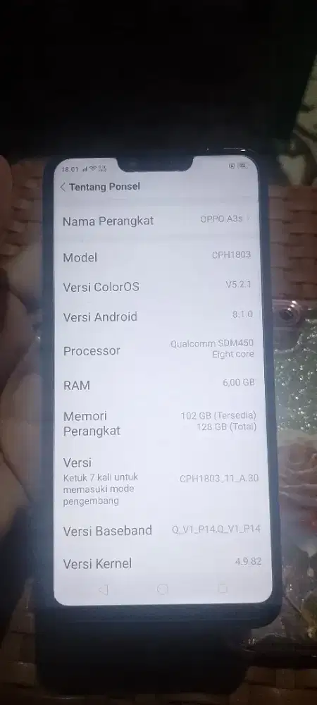 Jual hp oppo A3s Ram 6/128