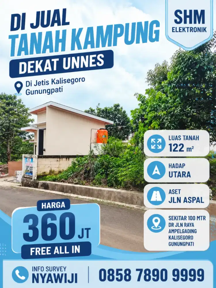 TANAH SHM DEKAT KAMPUS UNNES NEMPEL JALAN ASPAL