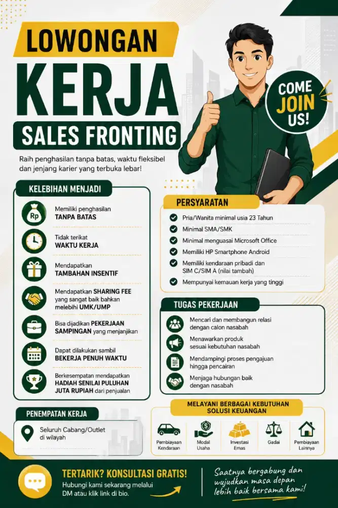LOWONGAN KERJA SALES FRONTING BEBAS WAKTU