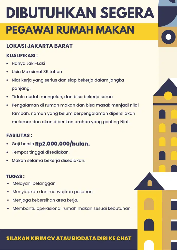 LOWONGAN PEGAWAI RUMAH MAKAN (LAKI-LAKI)
