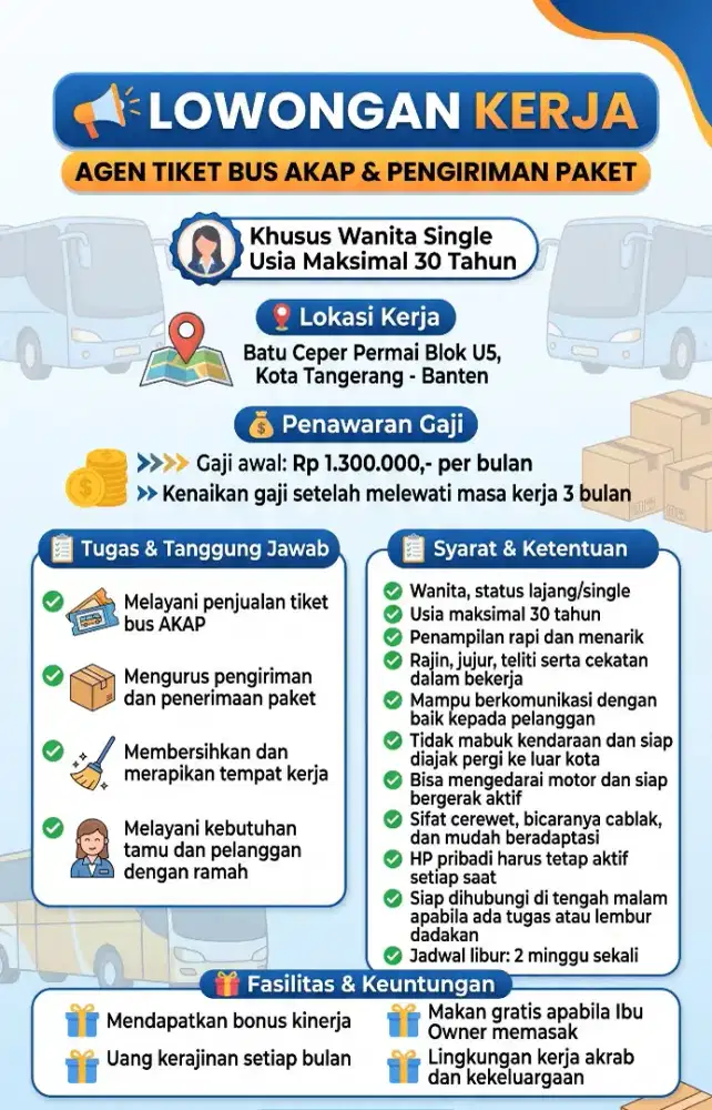 lowongan kerja Agen Tiket Bus Akap Batu ceper