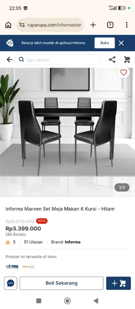 Meja Makan Informa Set 6 Kursi