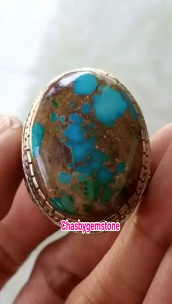 Cincin Pirus Persia biru fancy serat kura-Pirus Persia biru fancy