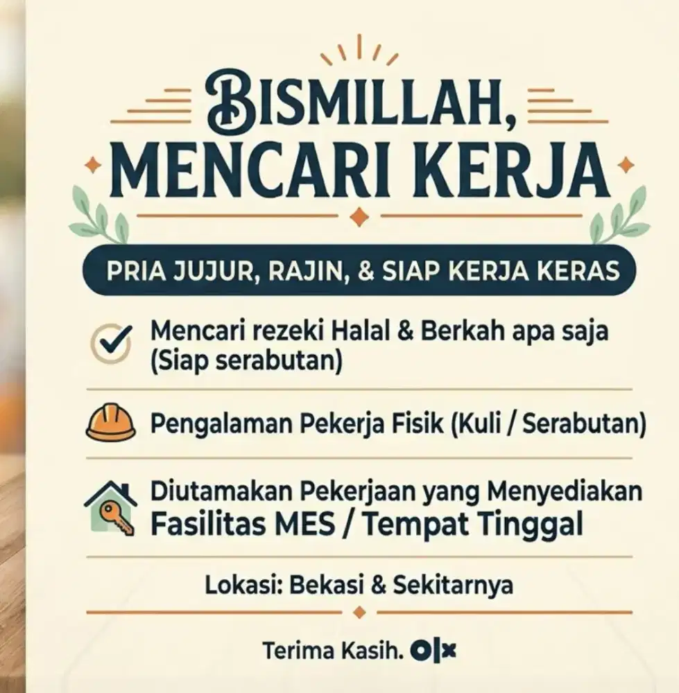 Cari Kerja Halal (Modal KTP) - Butuh Mes