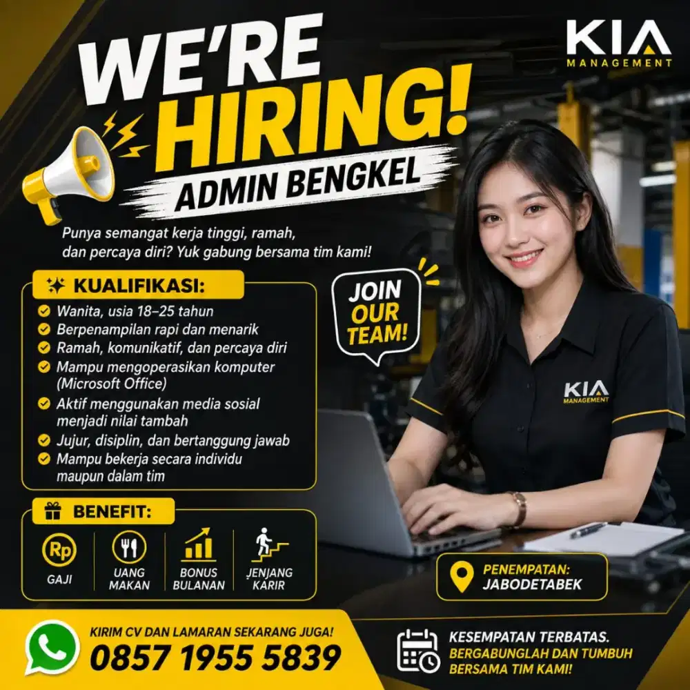 We Are Hiring Admin Bengkel