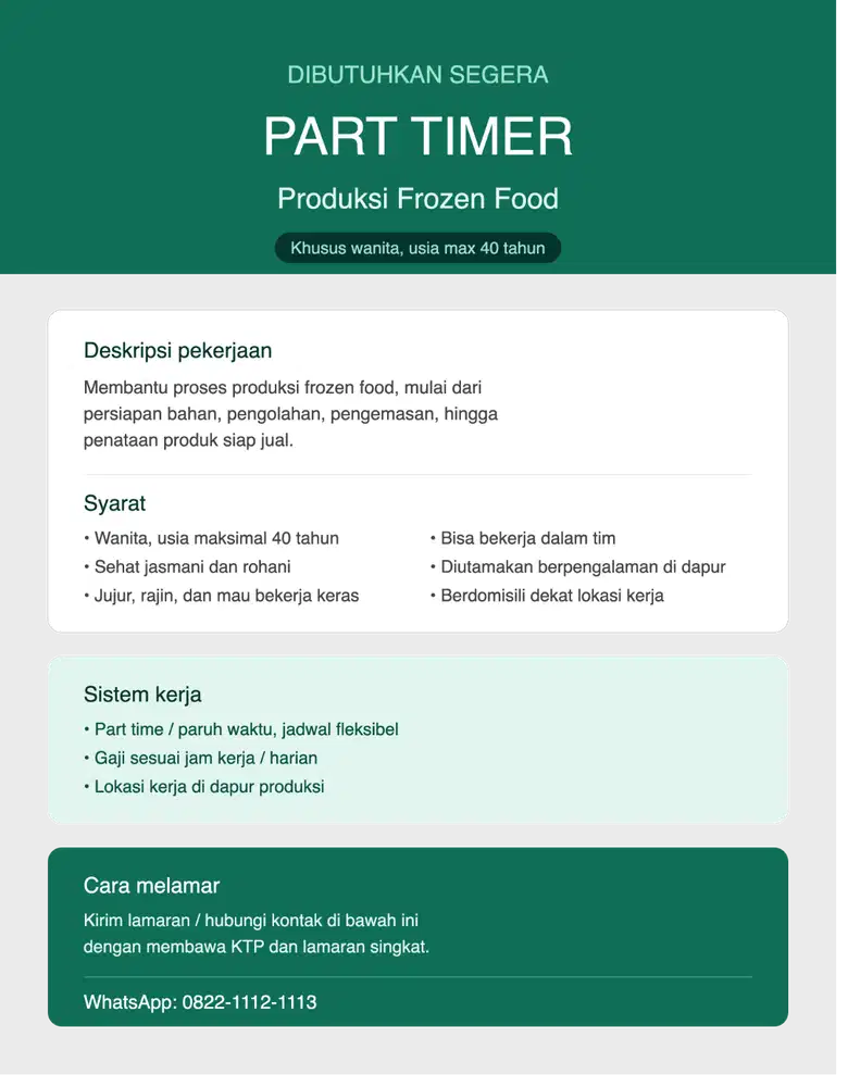 [DICARI] LOWONGAN PEKERJAAN PARUH WAKTU / WARNEN