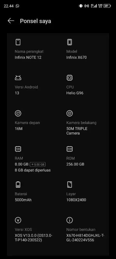 Infinix Note 12 Ram 8/256
