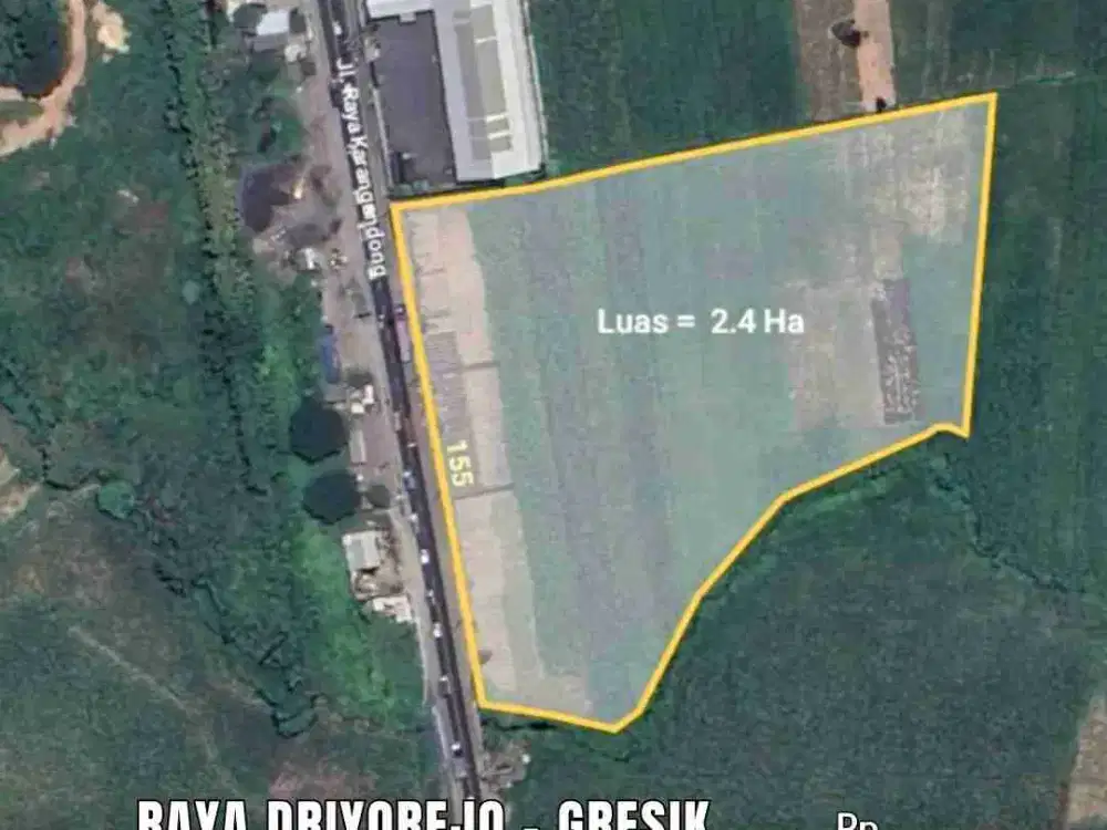 TANAH INDUSTRI STRATEGIS 
 0 JALAN RAYA DRIYOREJO - GRESIK
Zona industri
Nol Jl.Raya nasional
Dkt pintu tol 150 mtr
Akses kontainer 40 ft

Luas 2.4 Ha
Lebar depan 155 mtr
SHM Barat

ONLY Rp 2.6 Juta/m² ‼