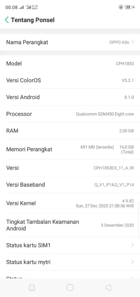 OPPO A3 S RAM 2/16GB