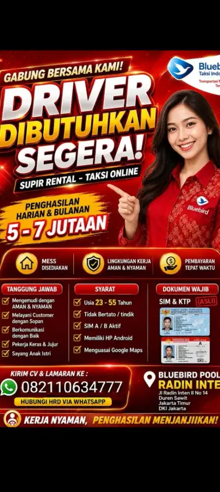 loker driver taksi BlueBird  online pool R duren sawit