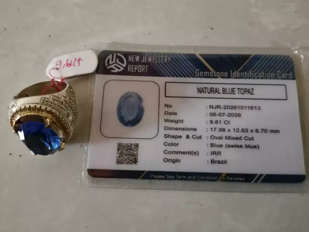 Cincin topaz swiss blue cakep lengkap memo