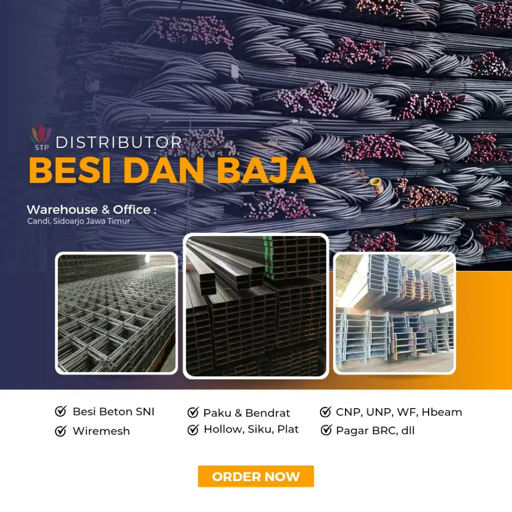 Jual besi beton, besi wiremesh roll dan lembaran, bendrat, siku,  pipa