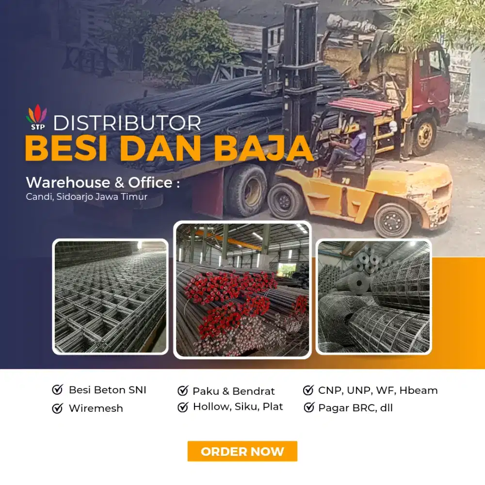 Jual besi wiremesh, bondek, besi beton polos dan ulir, bendrat, paku.