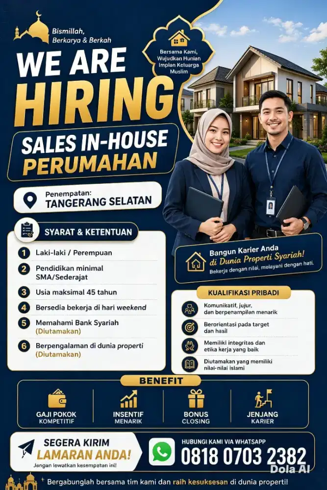 Dibutuhkan Sales In-House Perumahan di Tangsel
