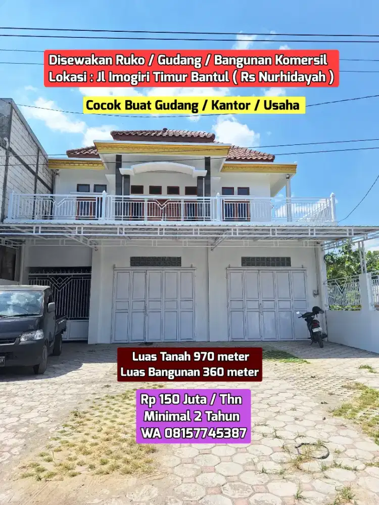 DISEWAKAN GUDANG RUKO CANTIK LUAS IMOGIRI BANTUL COCOK BUAT KANTOR