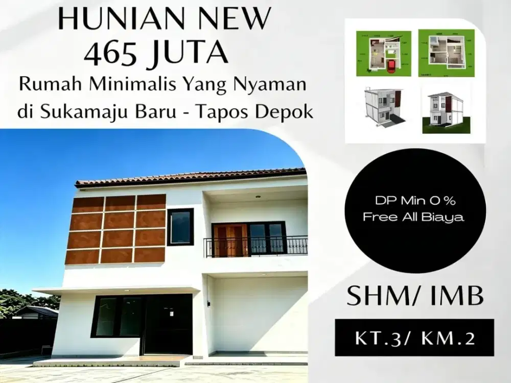 Hunian New 2 Lantai Dp Min 0% di Sukamaju Baru Tapos Depok Dekat Gerbang Tol Cisalak