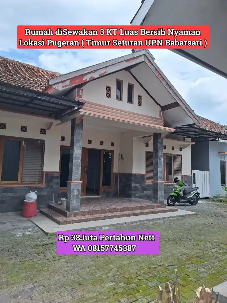 DISEWAKAN RUMAH CANTIK DEKAT SETURAN UPN ATMAJAYA BABARSARI 38JUTA NET