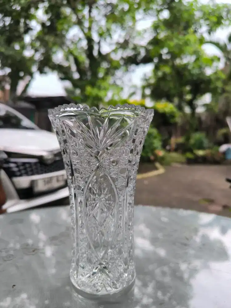 Vase bunga kristal asli Bohemia Cheko