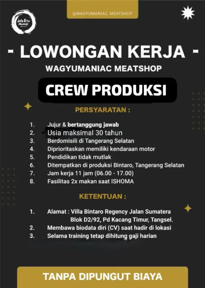 DIBUTUHKAN SEGERA CREW PRODUKSI