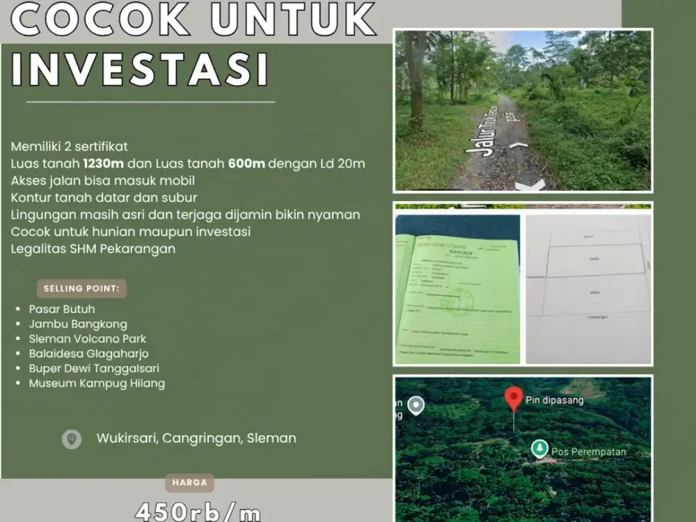 Dijual Tanah Pekarangan Murah Cangkringan, Sleman