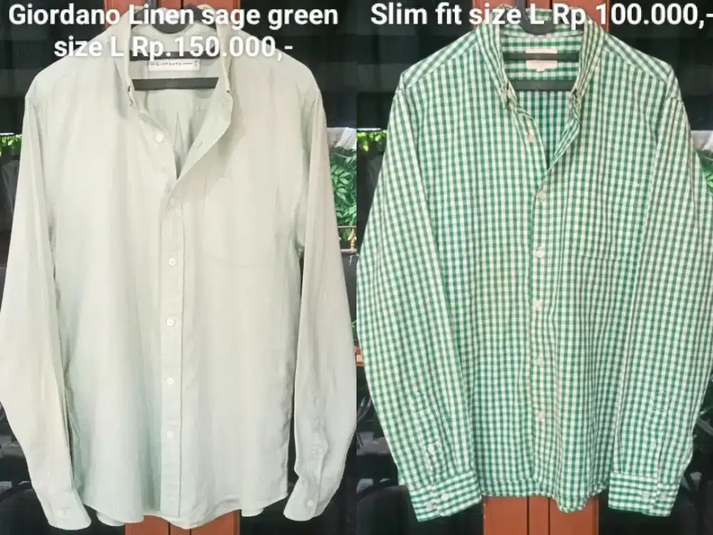 Kemeja Linen Giordano & kotak hijau size L