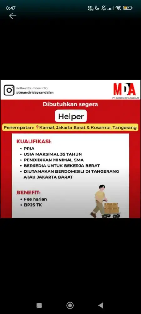 Helper Harian Gudang Kosambi Kab Tangerang