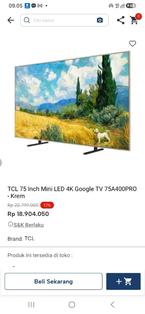 TCL 75 inch mini led 4k tv 75a400pro