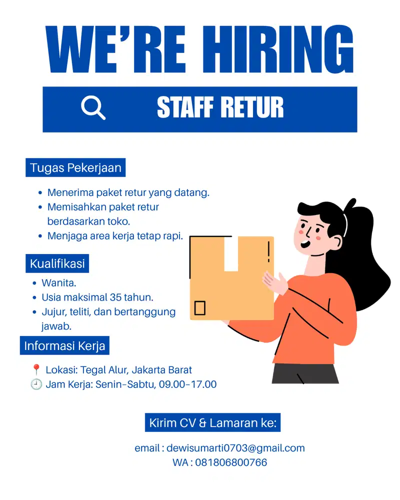 Lowongan Kerja Staff Retur (Wanita) – Jakarta Barat
