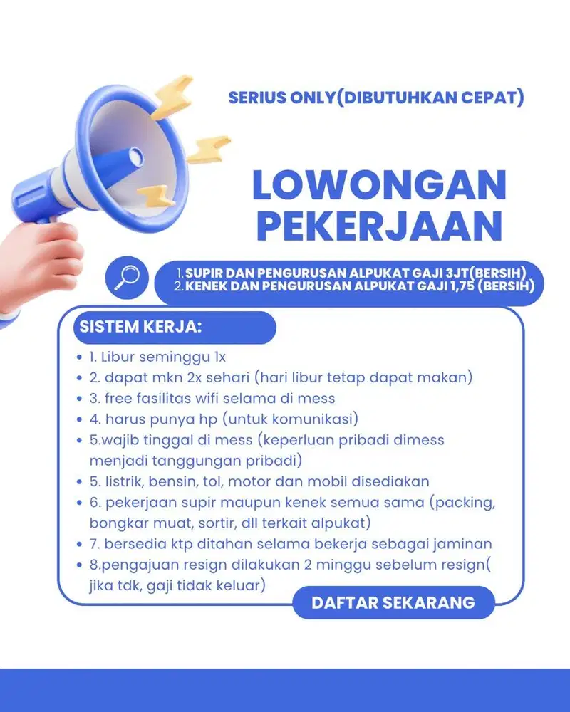Dibutuhkan cepat (driver dan kenek) penguruan alpukat