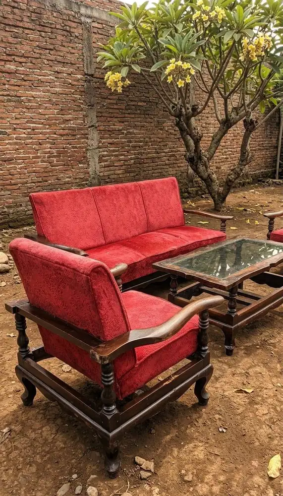 Meja Kursi Tamu Jati Bludru Original Bekas Lawas Jadul Kuno Langka