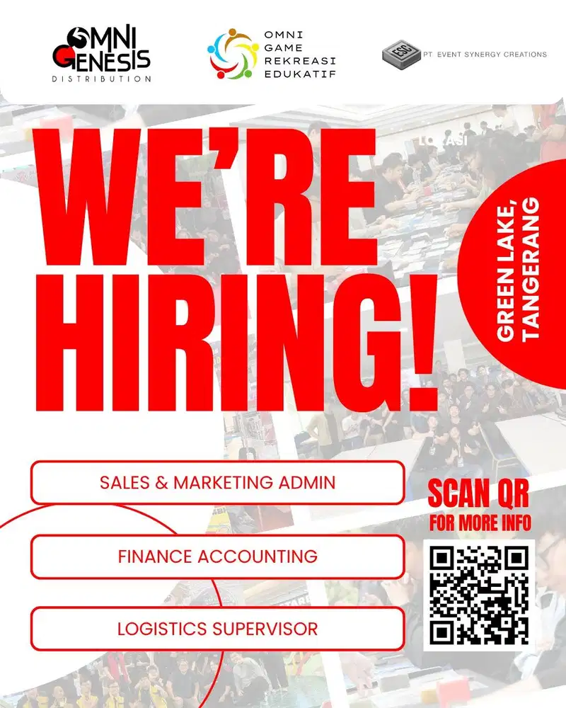 Dibutuhkan segera Admin Sales, Finance-Accounting, Logistik Supervisor