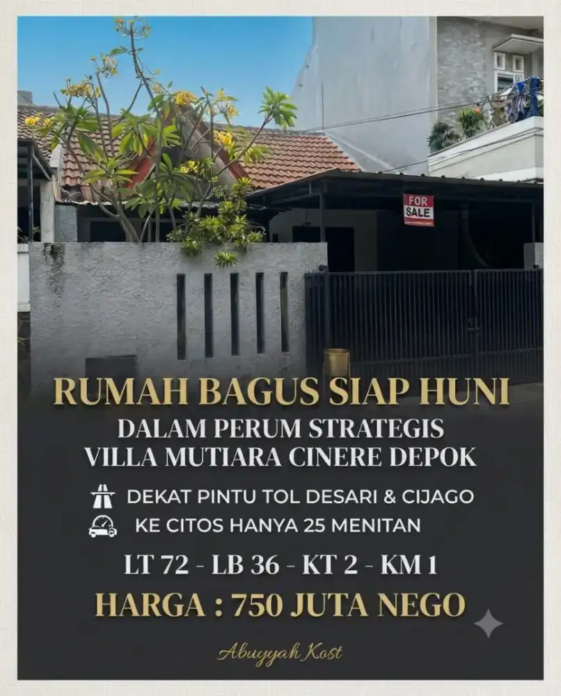RUMAH BAGUS SIAP HUNI DALAM PERUMAHAN VILLA MUTIARA CINERE DEPOK