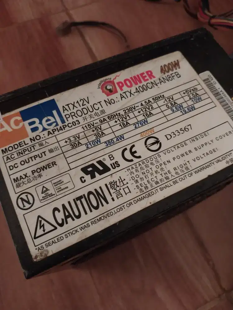 PSU Acbel 400W kondisi normal