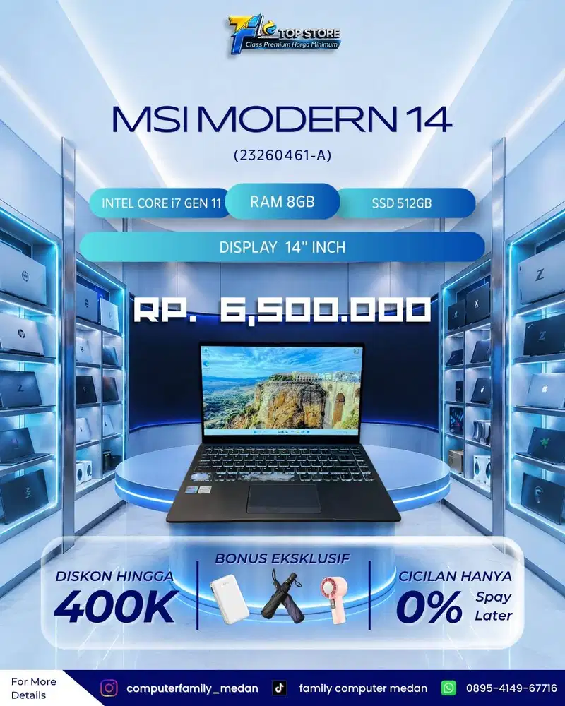 MURAHH MSI MODERN 14 B11MO CORE I7 GEN 11 INTEL IRIS RAM 8GB SSD 512GB