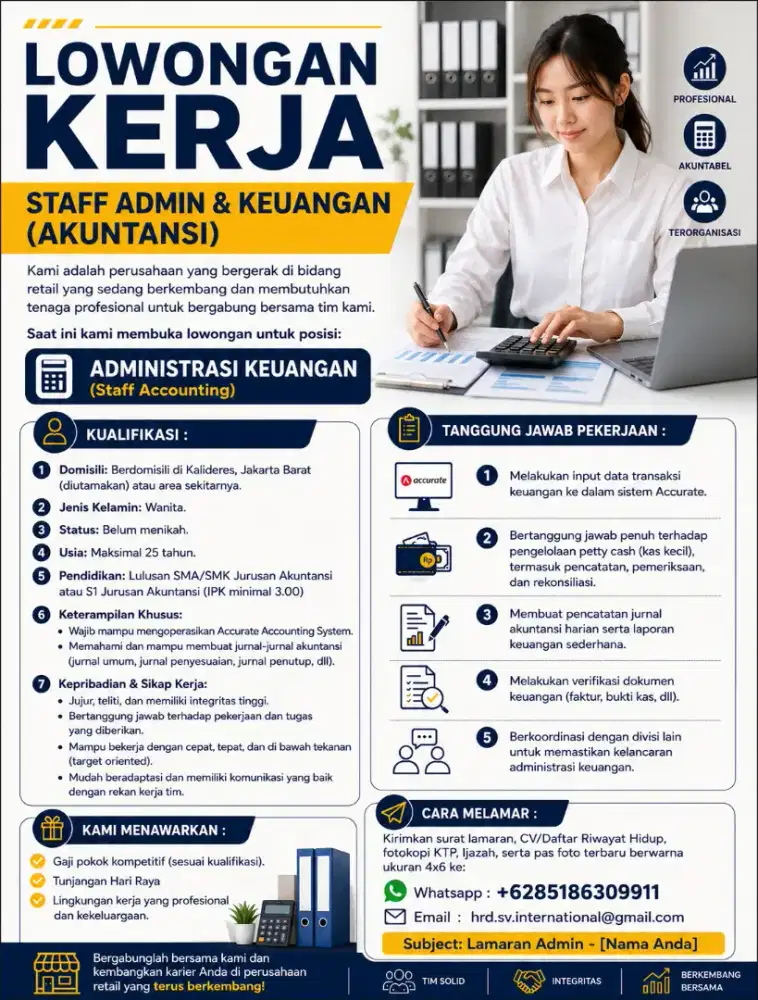 STAFF ADMINISTRASI & KEUANGAN - KALIDERES JAKARTA BARAT