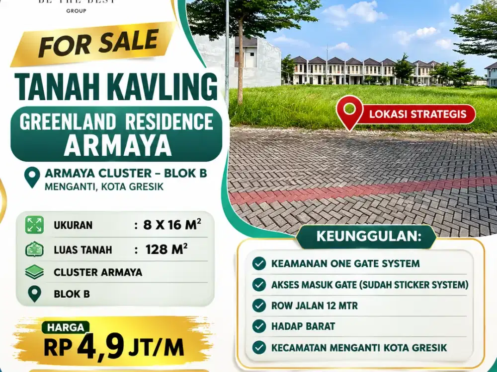 SIAP BANGUN!! TANAH KAVLING LUAS 128M2 DI PERUMAHAN GREENLAND RESIDENCE CLUSTER ARMAYA