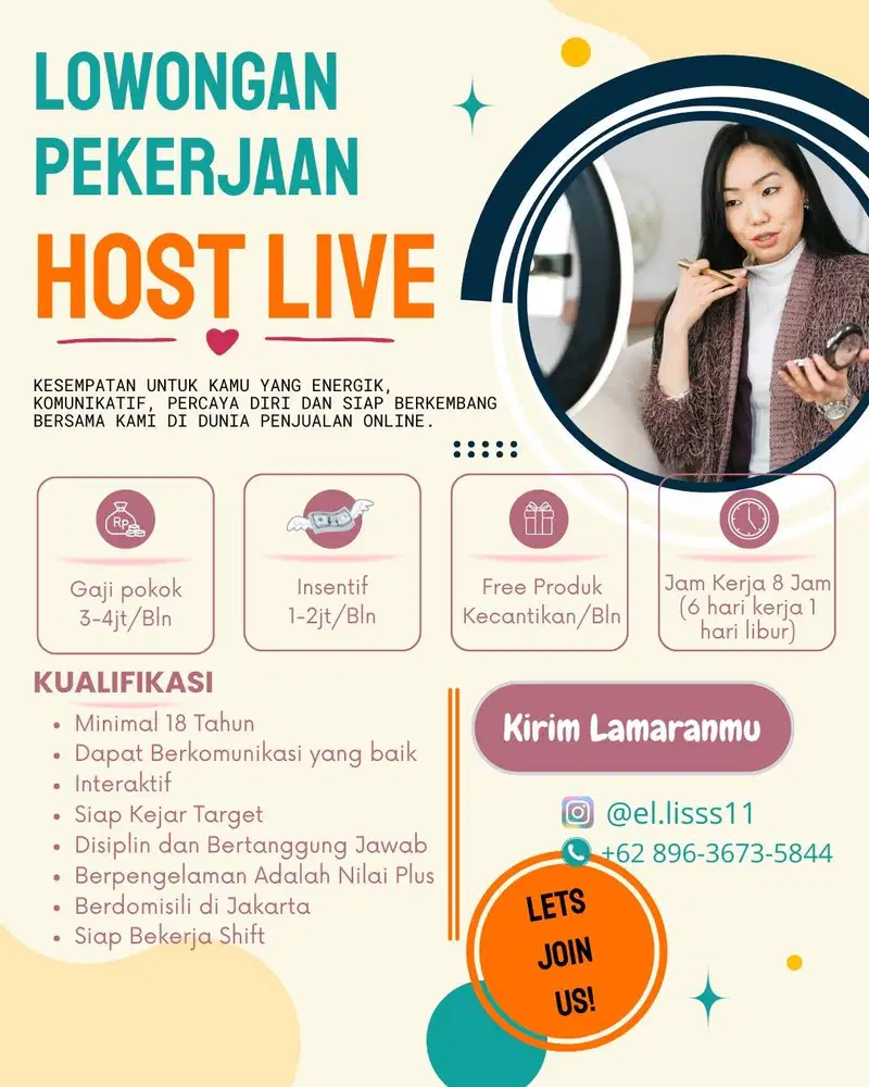 LOWONGAN HOST LIVE KECANTIKAN – GAJI 3-4JT + INSENTIF