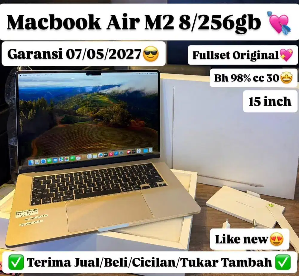 Macbook Air M2 15 inch 8/256 Gb Starlight Bisa cicilan tanpa dp