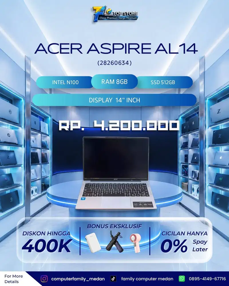 PROMOO ACER ASPIRE AL14-31P SILVER INTEL CORE N100 RAM 8GB SSD 512GB