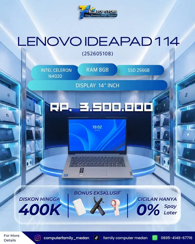 LENOVO IDEAPAD 1 14IGL7 SILVER CELERON N4020 RAM 8GB SSD 256GB