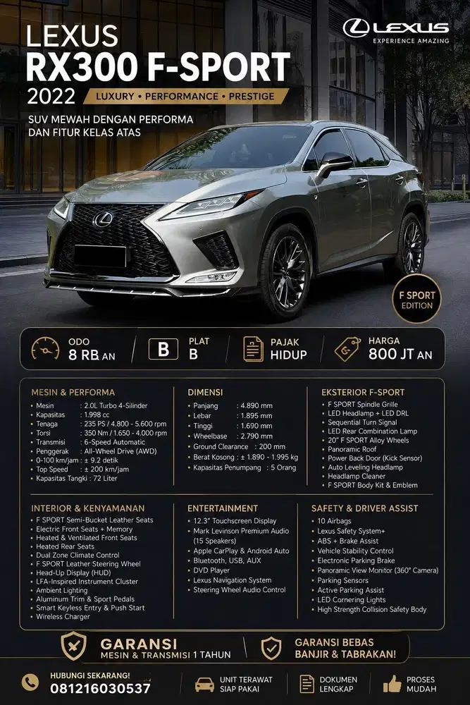 Lexus RX300 RX 300 Fsport F-sport F sport 2022 Antik Low KM Murah Top